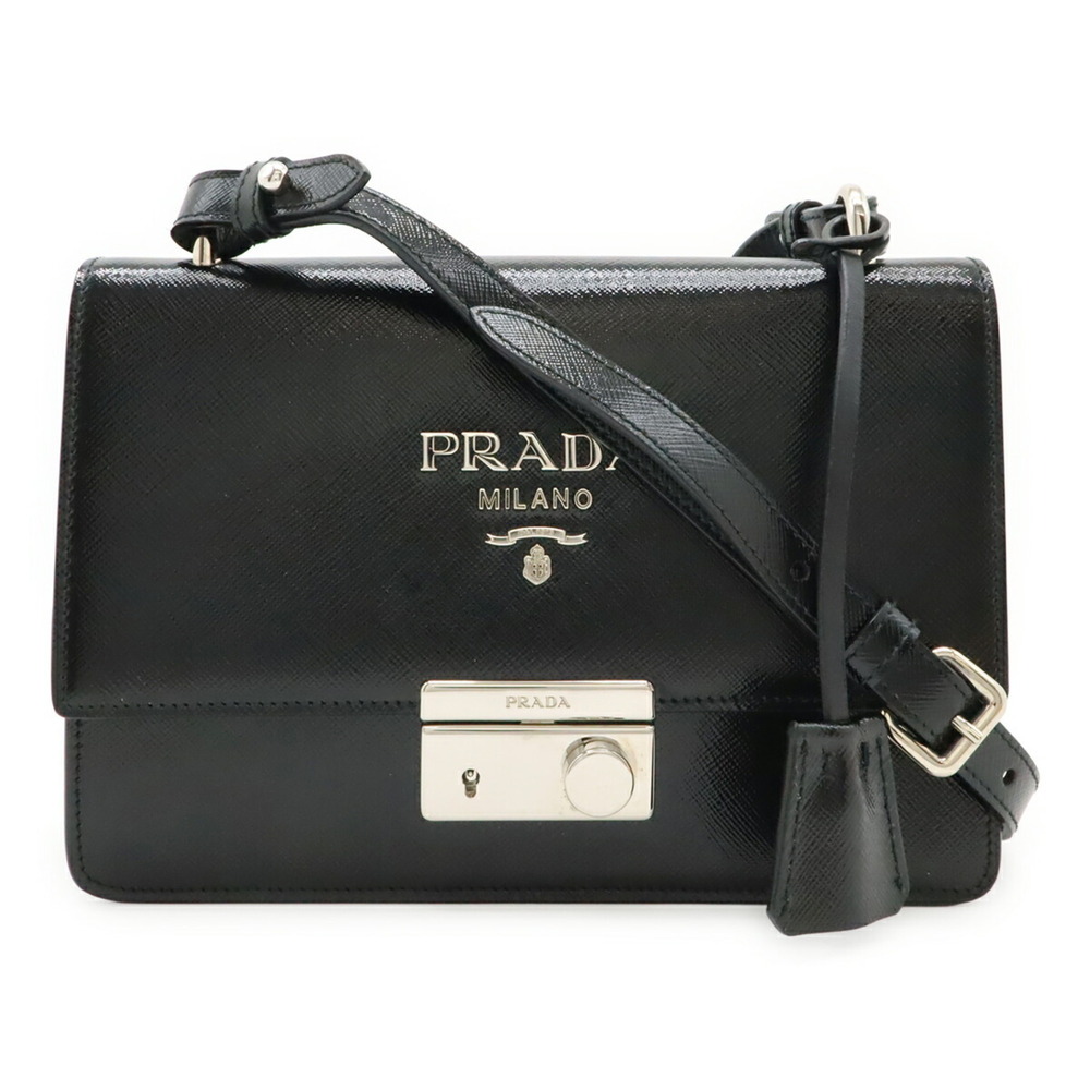 PRADA Shoulder Bag, Pouch, Clutch Enamel Patent Leather, NERO Black, 1BD162